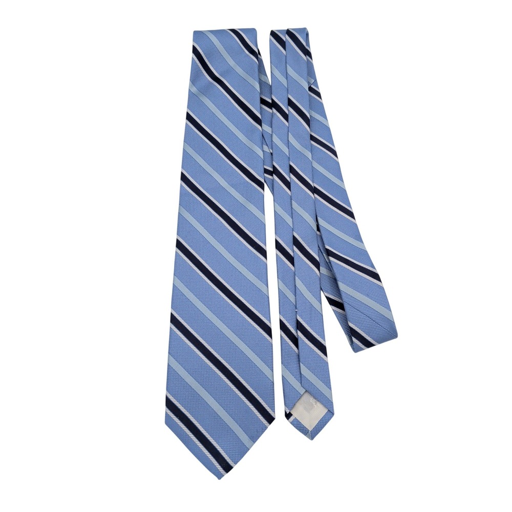 Brooks Brothers 346 Mens Silk Tie Light Blue Navy White Diagonal Repp Stripe USA